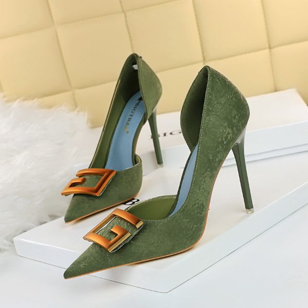 Women's Pumps; Sexy high heels; stiletto pointed hollow square metal buckle high heels; Fashional shoes - Image 446