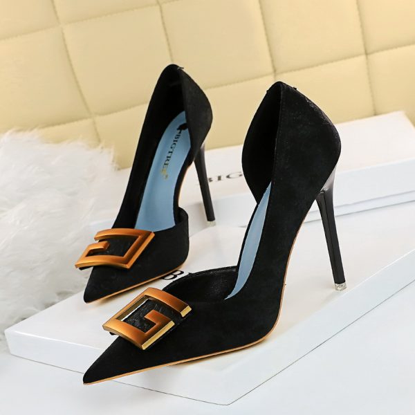 Women's Pumps; Sexy high heels; stiletto pointed hollow square metal buckle high heels; Fashional shoes - Image 441