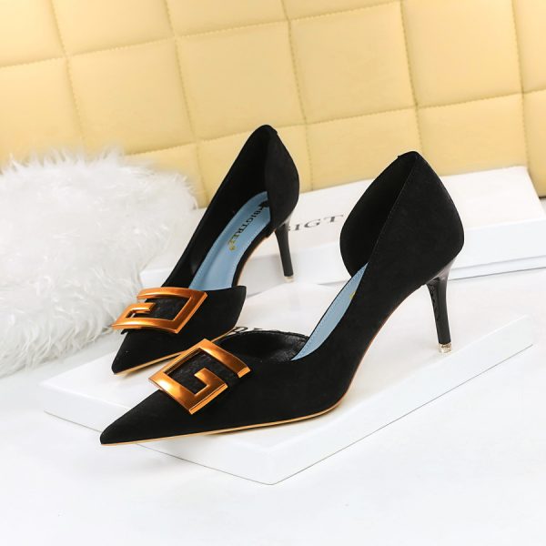 Women's Pumps; Sexy high heels; stiletto pointed hollow square metal buckle high heels; Fashional shoes - Image 58