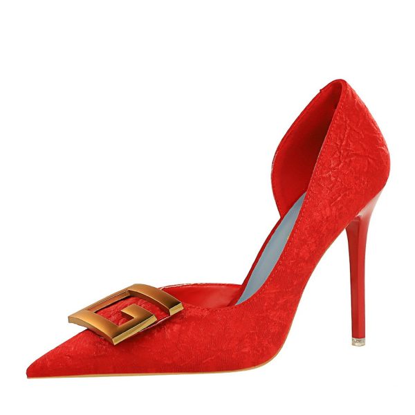 Women's Pumps; Sexy high heels; stiletto pointed hollow square metal buckle high heels; Fashional shoes - Image 59
