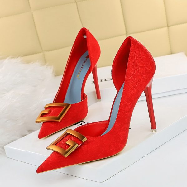 Women's Pumps; Sexy high heels; stiletto pointed hollow square metal buckle high heels; Fashional shoes - Image 60