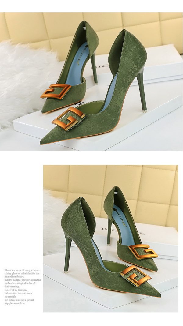 Women's Pumps; Sexy high heels; stiletto pointed hollow square metal buckle high heels; Fashional shoes - Image 509