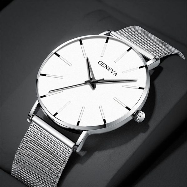 Fashion Men's Ultra Thin Watches Minimalist Men Business Silver Stainless Steel Mesh Belt Quartz Watch - Image 2