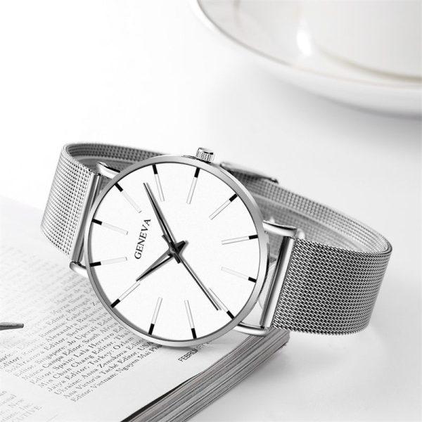 Fashion Men's Ultra Thin Watches Minimalist Men Business Silver Stainless Steel Mesh Belt Quartz Watch - Image 5