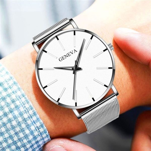 Fashion Men's Ultra Thin Watches Minimalist Men Business Silver Stainless Steel Mesh Belt Quartz Watch - Image 6