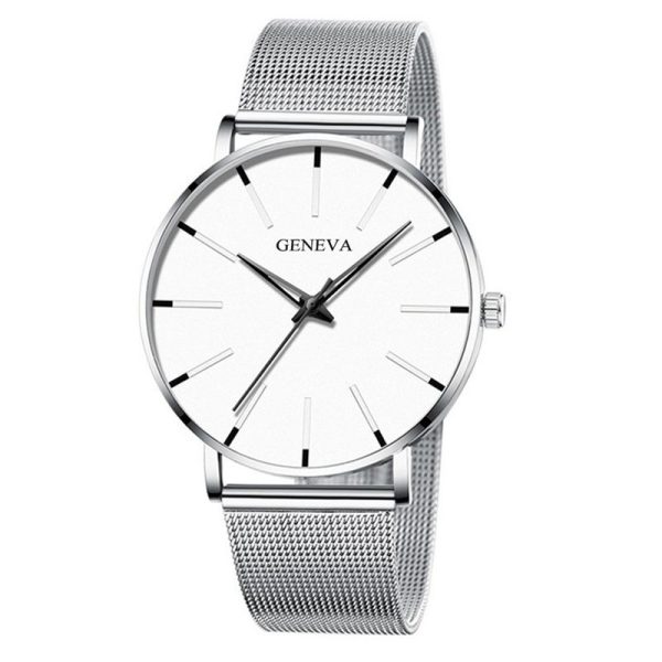 Fashion Men's Ultra Thin Watches Minimalist Men Business Silver Stainless Steel Mesh Belt Quartz Watch
