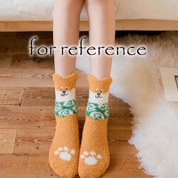 4 Pairs Coral Fleece Socks Women's Winter Cute Dog Mid-calf socks Home Sleep Floor Socks,White Pink Khaki Yellow - Image 2