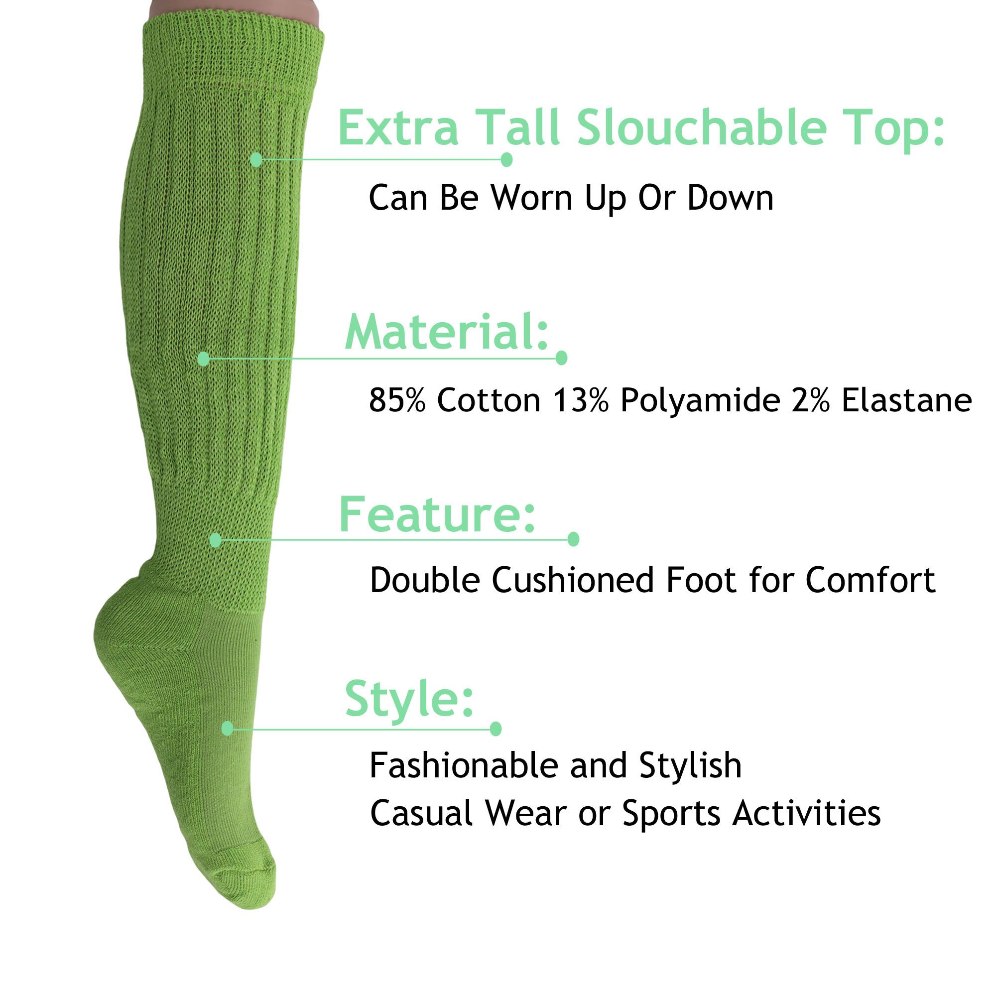 Slouch Socks for Women Extra Long Heavy Slouchy Scrunch Cotton Socks 1 Pair Shoe Size 5 to 10 - Image 100