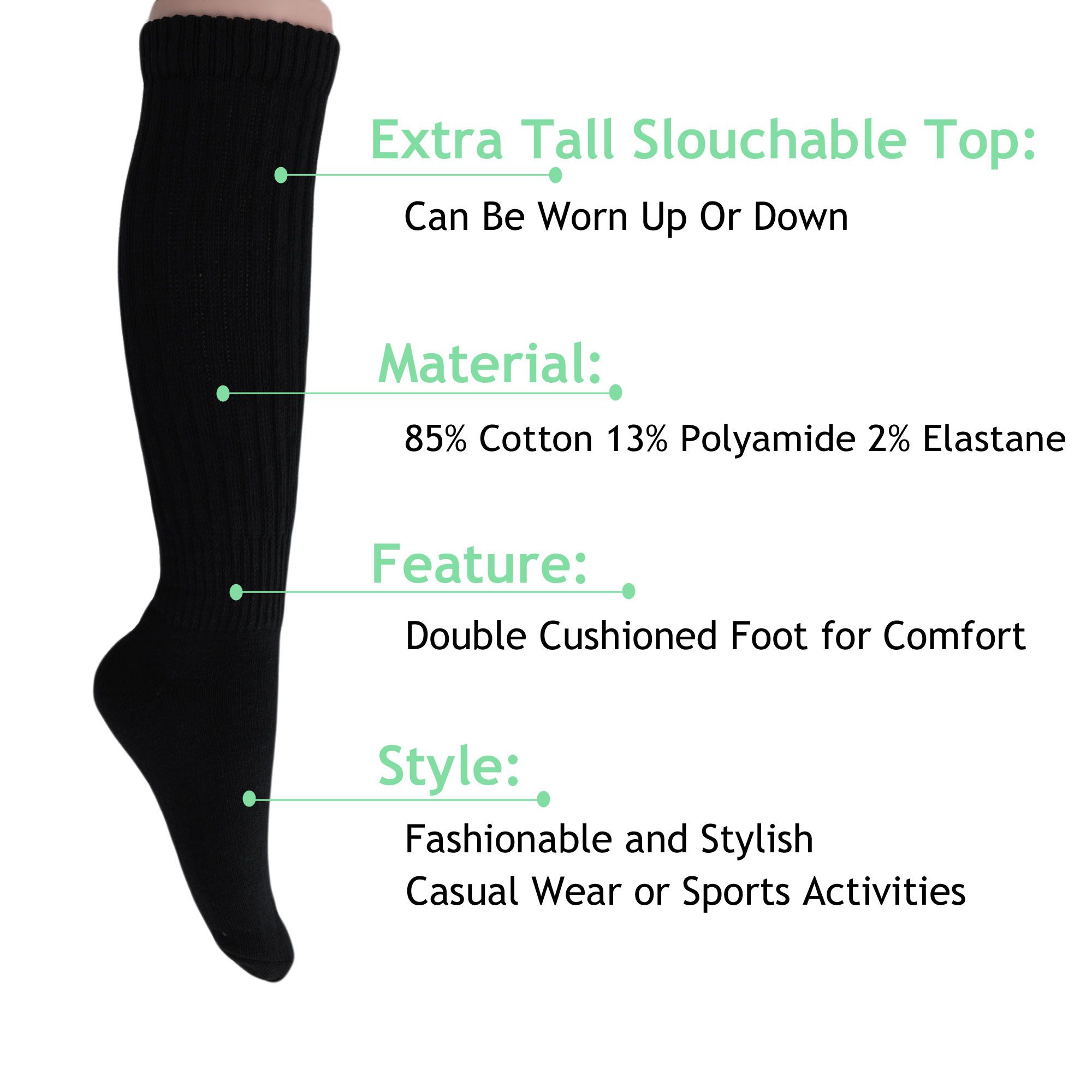 Slouch Socks for Women Extra Long Heavy Slouchy Scrunch Cotton Socks 1 Pair Shoe Size 5 to 10 - Image 35