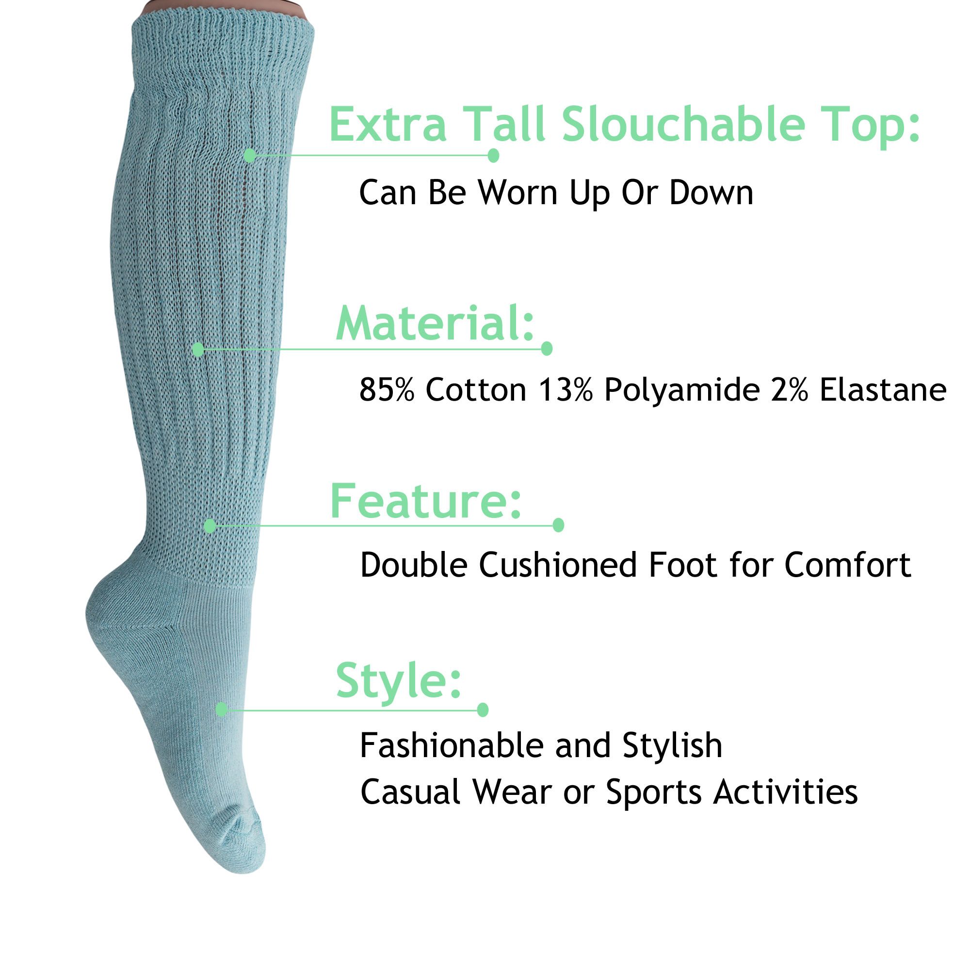 Slouch Socks for Women Extra Long Heavy Slouchy Scrunch Cotton Socks 1 Pair Shoe Size 5 to 10 - Image 95