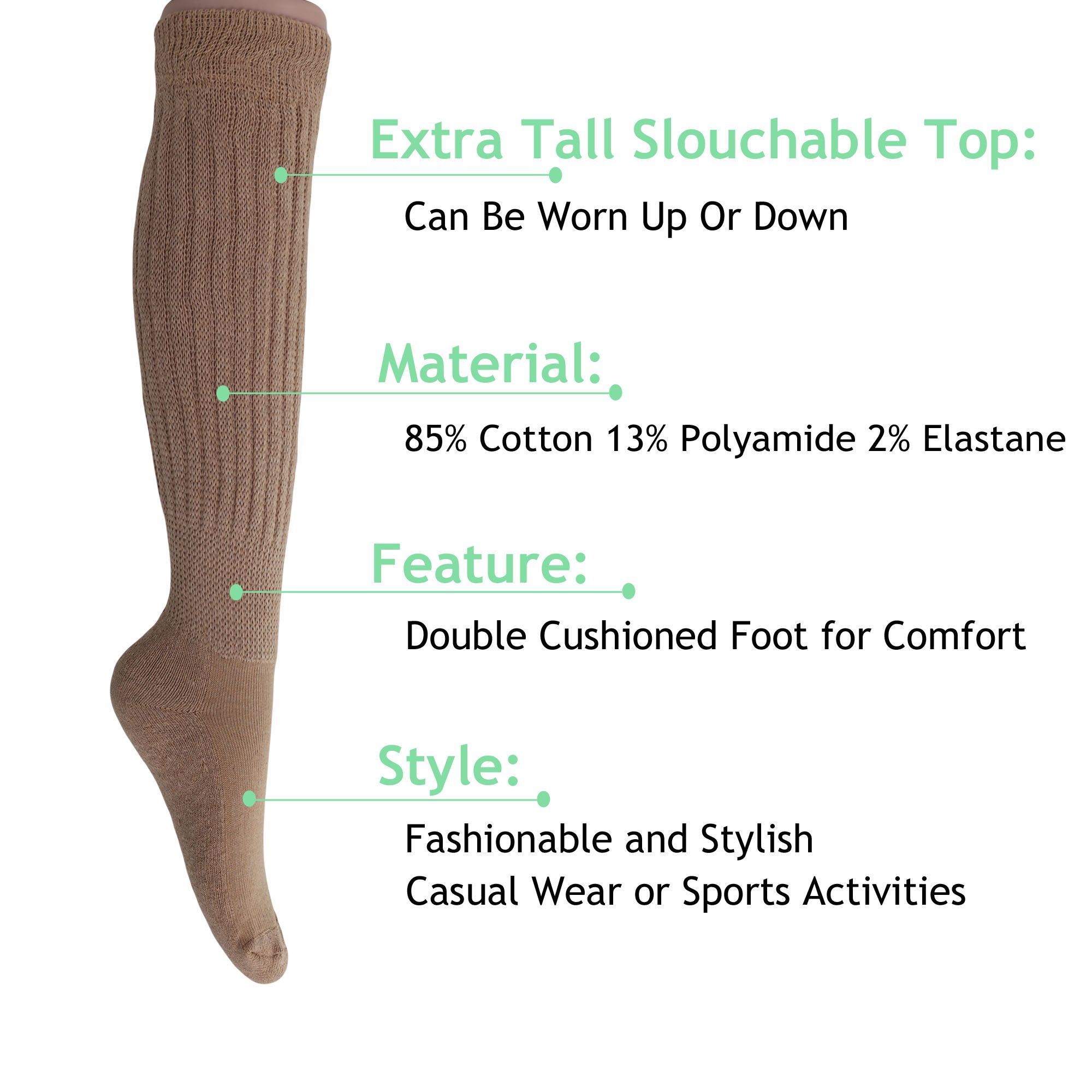Slouch Socks for Women Extra Long Heavy Slouchy Scrunch Cotton Socks 1 Pair Shoe Size 5 to 10 - Image 135