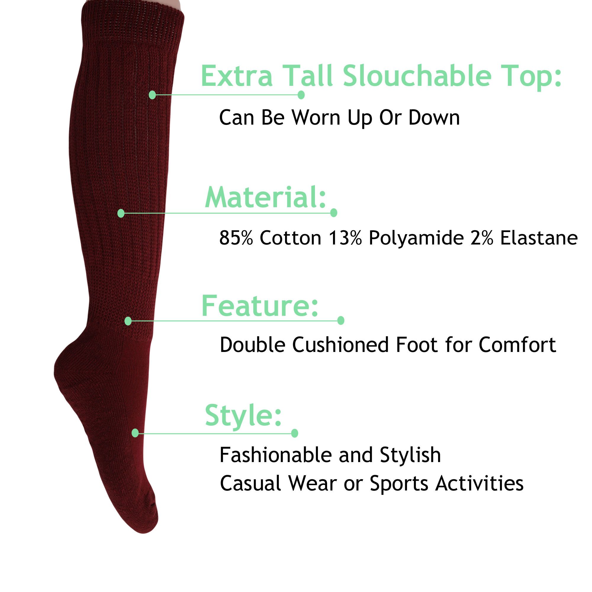 Slouch Socks for Women Extra Long Heavy Slouchy Scrunch Cotton Socks 1 Pair Shoe Size 5 to 10 - Image 85