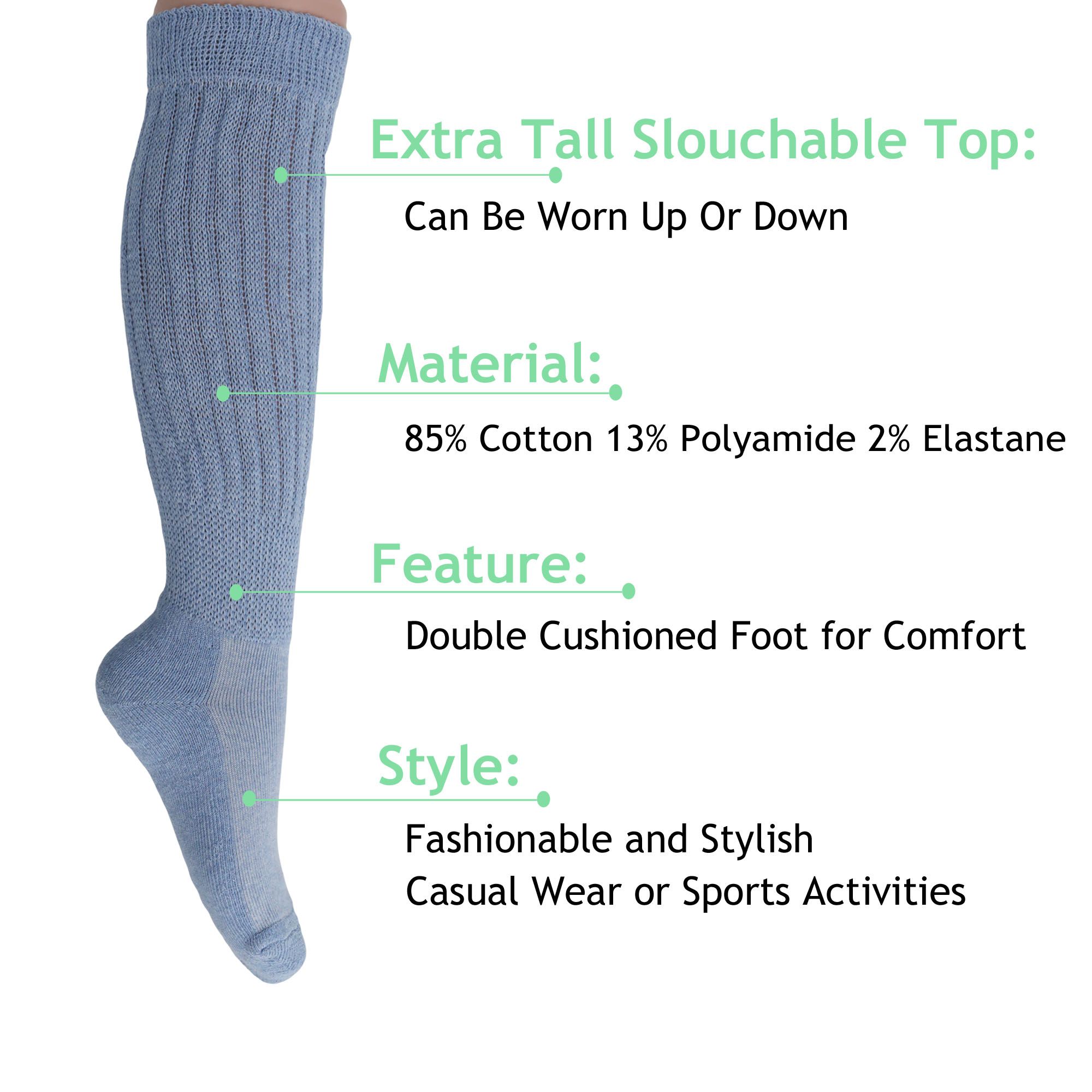 Slouch Socks for Women Extra Long Heavy Slouchy Scrunch Cotton Socks 1 Pair Shoe Size 5 to 10 - Image 5