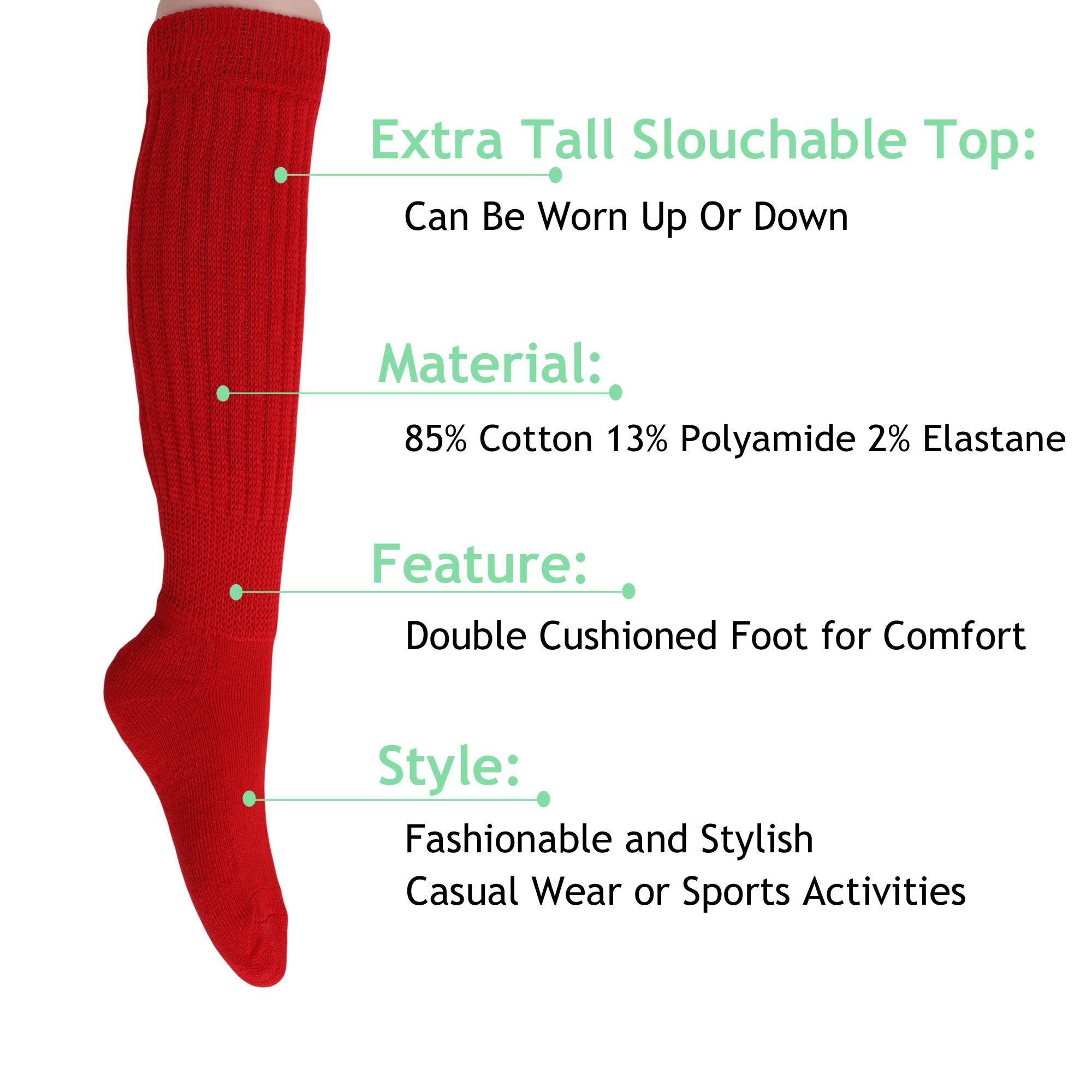 Slouch Socks for Women Extra Long Heavy Slouchy Scrunch Cotton Socks 1 Pair Shoe Size 5 to 10 - Image 70