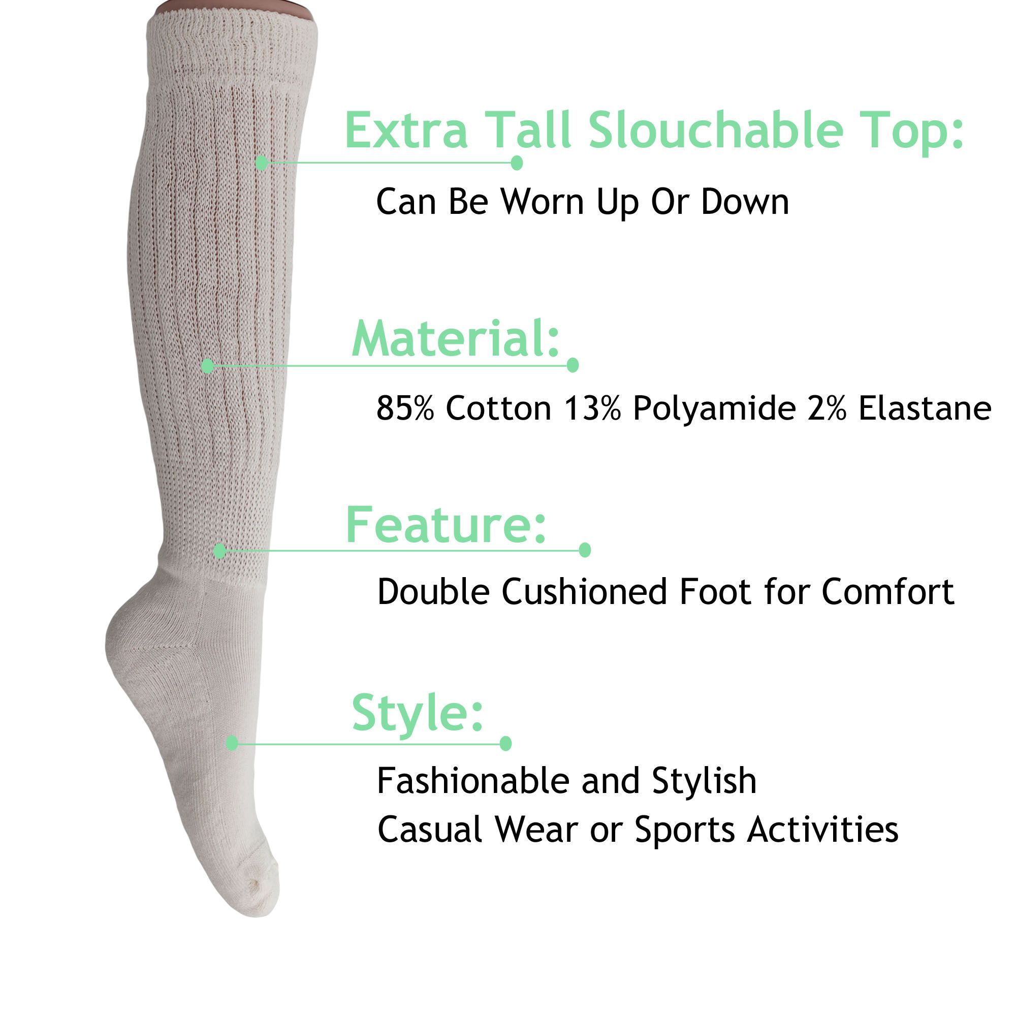 Slouch Socks for Women Extra Long Heavy Slouchy Scrunch Cotton Socks 1 Pair Shoe Size 5 to 10 - Image 110