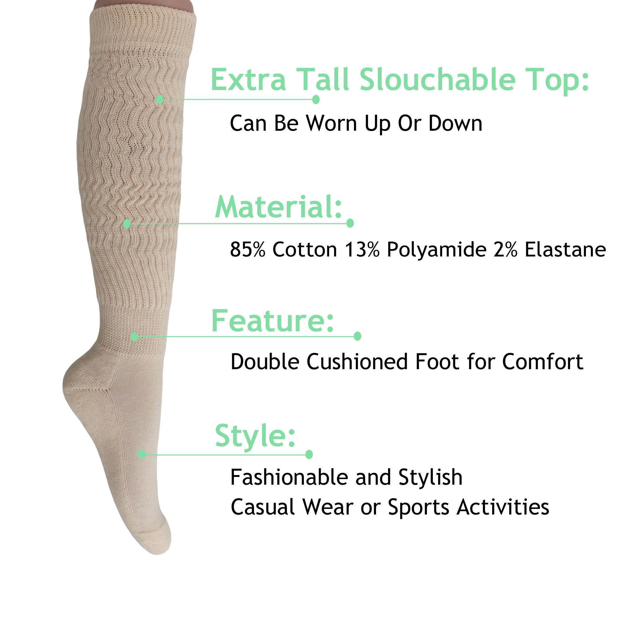 Slouch Socks for Women Extra Long Heavy Slouchy Scrunch Cotton Socks 1 Pair Shoe Size 5 to 10 - Image 90