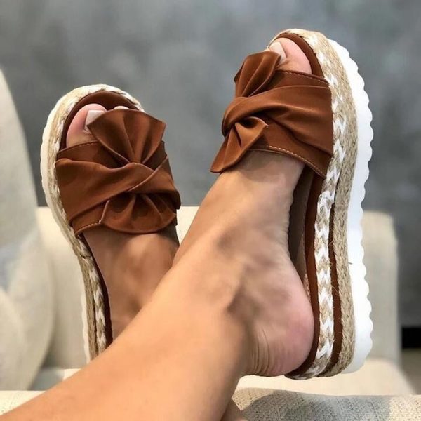 Women Slippers Summer 2020 Platform Wedges Mid Heels Bow Tie Peep Toe Fashion Slides Beach Outdoor Ladies Shoes Zapatos De Mujer - Image 335