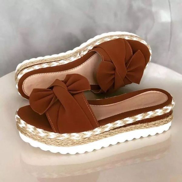 Women Slippers Summer 2020 Platform Wedges Mid Heels Bow Tie Peep Toe Fashion Slides Beach Outdoor Ladies Shoes Zapatos De Mujer - Image 174