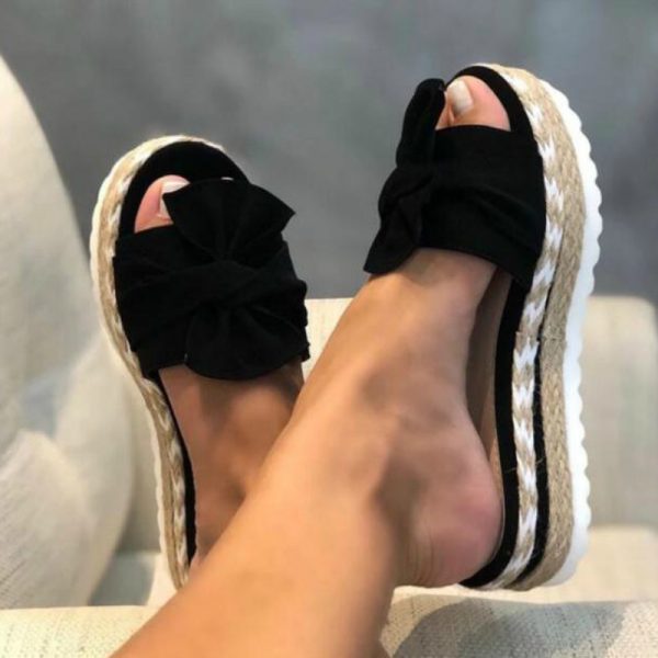 Women Slippers Summer 2020 Platform Wedges Mid Heels Bow Tie Peep Toe Fashion Slides Beach Outdoor Ladies Shoes Zapatos De Mujer - Image 259