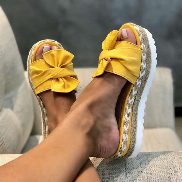 Women Slippers Summer 2020 Platform Wedges Mid Heels Bow Tie Peep Toe Fashion Slides Beach Outdoor Ladies Shoes Zapatos De Mujer - Image 2