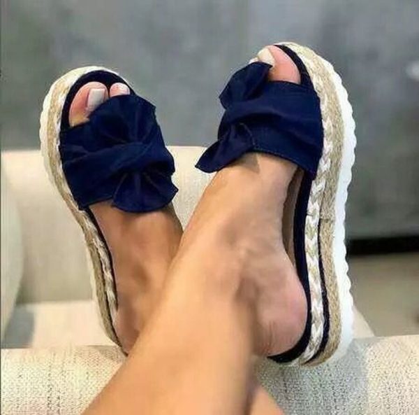 Women Slippers Summer 2020 Platform Wedges Mid Heels Bow Tie Peep Toe Fashion Slides Beach Outdoor Ladies Shoes Zapatos De Mujer - Image 235