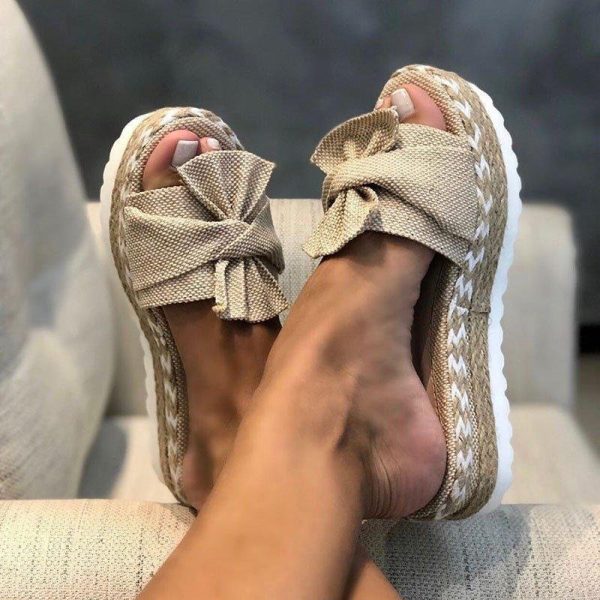 Women Slippers Summer 2020 Platform Wedges Mid Heels Bow Tie Peep Toe Fashion Slides Beach Outdoor Ladies Shoes Zapatos De Mujer - Image 208