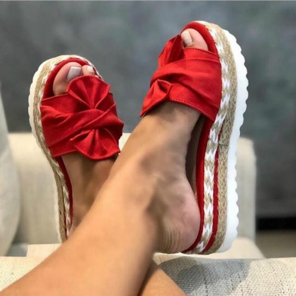 Women Slippers Summer 2020 Platform Wedges Mid Heels Bow Tie Peep Toe Fashion Slides Beach Outdoor Ladies Shoes Zapatos De Mujer - Image 163