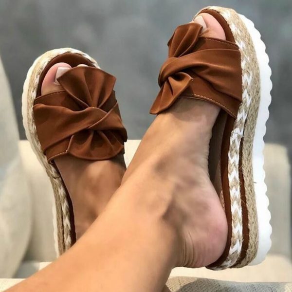 Women Slippers Summer 2020 Platform Wedges Mid Heels Bow Tie Peep Toe Fashion Slides Beach Outdoor Ladies Shoes Zapatos De Mujer - Image 103
