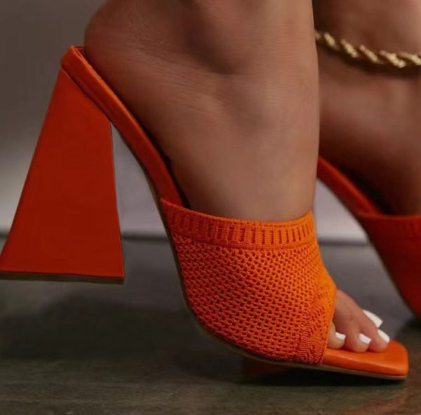 Summer women's new large size flying knitted high-heeled slippers knitted breathable abnormity with fashion women's shoes - Image 47