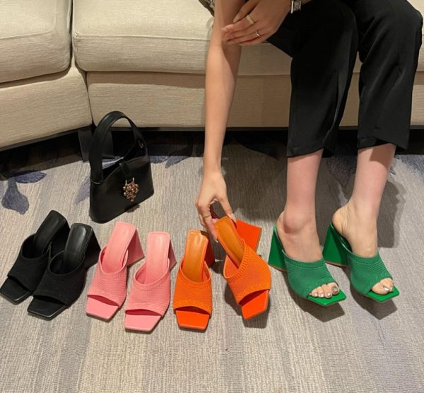 Summer women's new large size flying knitted high-heeled slippers knitted breathable abnormity with fashion women's shoes - Image 50