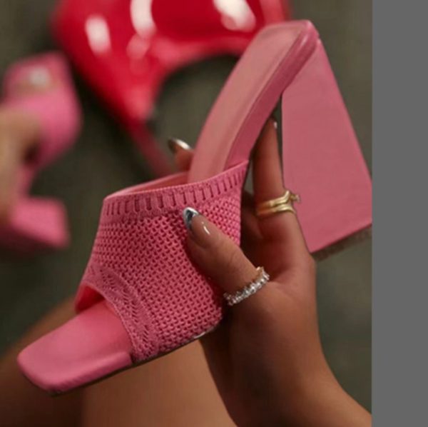 Summer women's new large size flying knitted high-heeled slippers knitted breathable abnormity with fashion women's shoes - Image 134