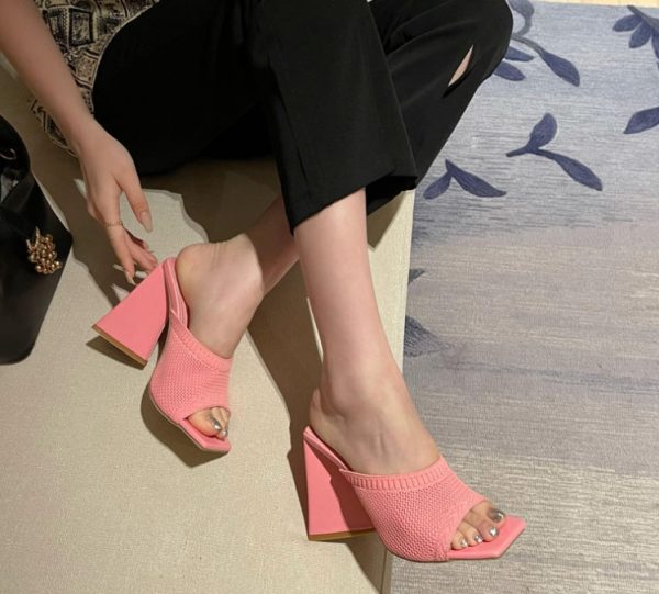 Summer women's new large size flying knitted high-heeled slippers knitted breathable abnormity with fashion women's shoes - Image 84