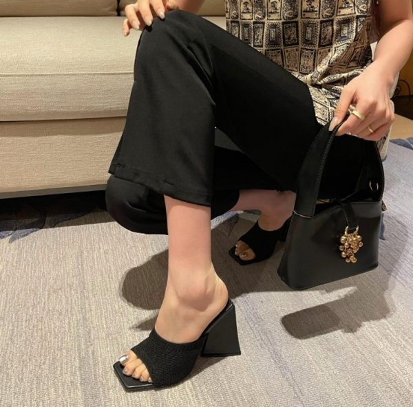 Summer women's new large size flying knitted high-heeled slippers knitted breathable abnormity with fashion women's shoes - Image 108