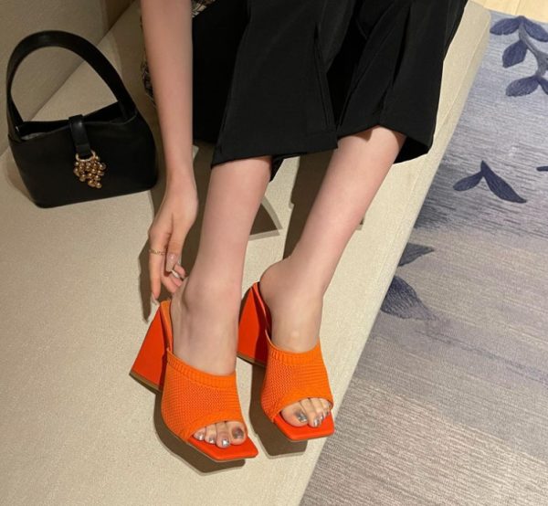 Summer women's new large size flying knitted high-heeled slippers knitted breathable abnormity with fashion women's shoes - Image 93