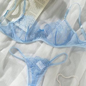 New temptation three-point thin hollow bra sexy underwear set
