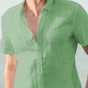 Men's Casual Linen Lapel Button Short-Sleeved Shirt