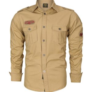 men's military style cotton long sleeve shirt