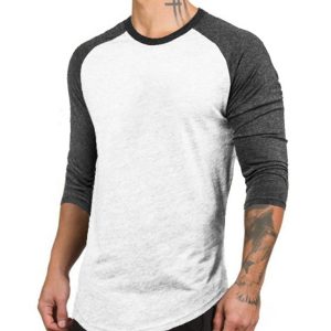 Men's Slim Three-quarter Sleeves Raglan T-Shirt Round Neck Contrasting Color Sports