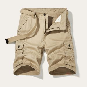 Men's Solid Color Casual Multi-Pocket Cargo Shorts（Without Belt）
