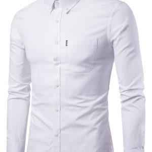Men's Casual Slim Cotton Oxford Solid Color Large Size Bottom Shirt Long Sleeves