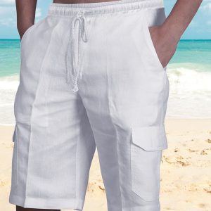 Linen Shorts Multi Pocket Tether Men's Beach Cargo Pants