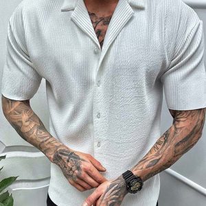 Men's Spring-Summer Woven Polyester Shirt Without Back Pocket