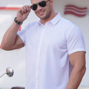 New Plus Size Men's Stretch Thin Short Sleeve Shirt