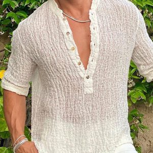 Men's Pure Color Street Fashion Casual Loose Cold Fold Shirt