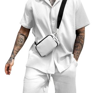 Men's Casual Comfortable Button Lapel Short Sleeve Shorts Set