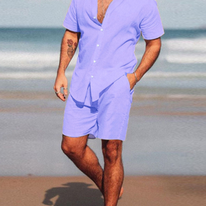 Men's casual home wear loose long-sleeved shorts two-piece set