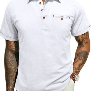 Men's casual solid color lapel short-sleeved tops