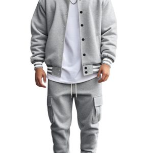 Men's loose sports suit with stand collar baseball jacket, trousers and fleece casual jacket