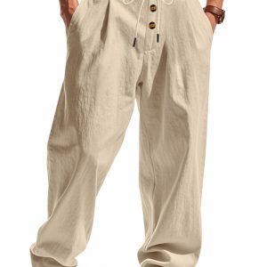 Men's light khaki breathable linen loose casual trousers