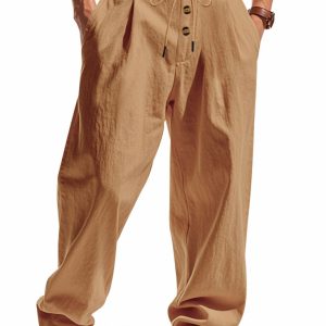 Men's Khaki Breathable Linen Loose Casual Pants